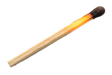 Close-up of a Partially Burned Matchstick Against White Background