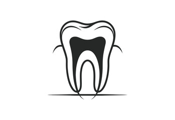 Stylized black and white illustration of a healthy tooth with roots