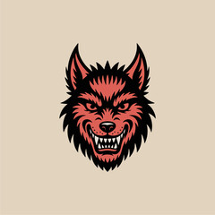 A stylized graphic illustration of a ferocious wolf's head.