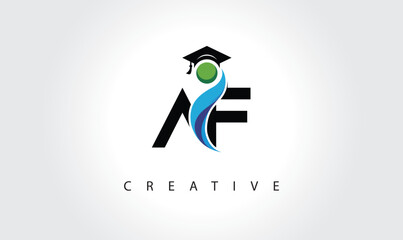 AF Creative Letter Logo with Graduation Cap and Abstract Human – Modern Education and Learning Symbol Design
