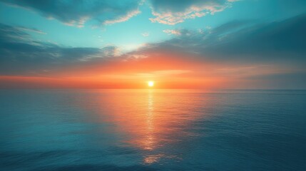 Obraz premium Soft clouds diffused into a horizon-inspired sky blue and orange gradient, evoking calm and warmth