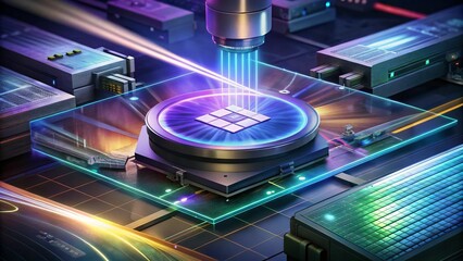 A close up of a microchip under a microscope