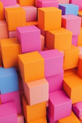 Abstract colorful cubes arranged in a heap