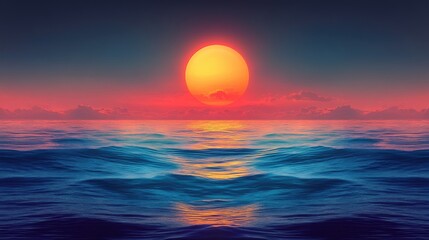 Fototapeta premium Vivid gradient from cool blue to warm orange in smooth waves resembling ocean and sun