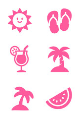  Pink summer elements like watermelon, sun, and flip-flops.