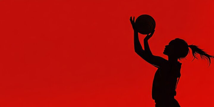 A basketball player's dynamic pose during an action shot stands out against a striking red background, emphasizing vibrant colors and high-energy atmosphere.