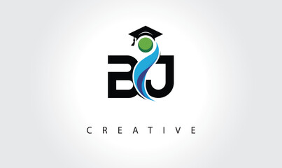 BJ Creative Letter Logo with Graduation Cap and Abstract Human – Modern Education and Learning Symbol Design