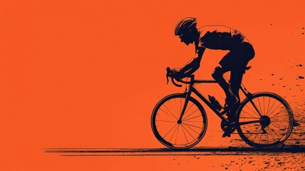 A cyclist in silhouette captures the essence of fitness and sport during a breathtaking sunset scene with vibrant orange tones featuring action shot elements creating an impressive visual impact.
