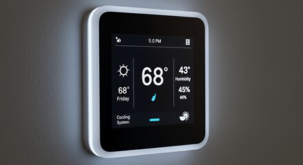 Smart Home Thermostat Display Shows Comfortable 68 Degrees on a Friday Afternoon