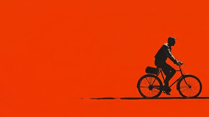 Obraz premium The cyclist's motion-blurred silhouette contrasts sharply with the warm orange hues of the setting sun, highlighting an outdoor activity that is both energetic and well-being-focused.