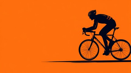 Obraz premium Silhouette cyclist in motion against an evening sky painted by golden-orange hues, capturing the essence of sport and fitness with dramatic lighting.