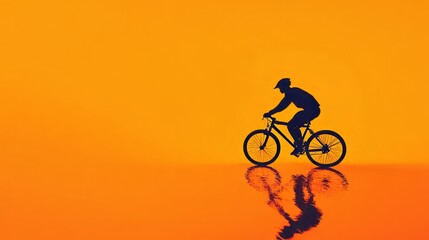Fototapeta premium Helmeted cyclist in silhouette glides through a vibrant sunset scene, embodying the active lifestyle as the sun sets with high contrast lighting effects.