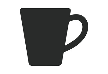 Simple dark gray silhouette of a modern coffee mug on a white background