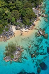 Tropical paradise island coast aerial view