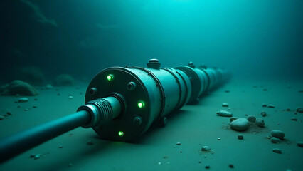 Realistic Underwater Submarine Fiber Optic Cable with Metallic Repeater &ndash; Ocean Technology Scene