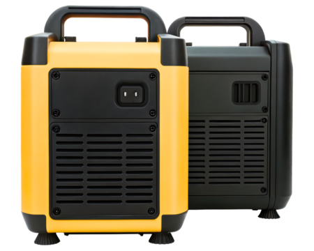 Two portable power station generators for outdoor backup use on a transparent background