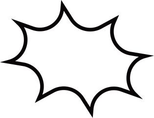 A black outlined, empty speech bubble or burst shape with pointed edges, commonly used for emphasis or dialogue in comics.