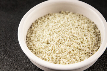 Food salt crystals sea food salt spices food additive gourmet food background on the table rustic top view copy space 