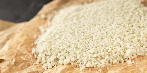 Food salt crystals sea food salt spices food additive gourmet food background on the table rustic...