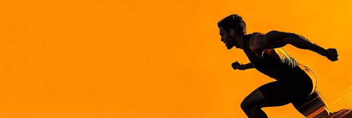 A dynamic silhouette of a sprinter in action, captured mid-stride with powerful motion blur, against an intense orange backdrop that amplifies the sense of speed and energy.