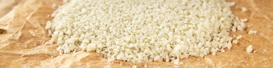 Food salt crystals sea food salt spices food additive gourmet food background on the table rustic top view copy space 