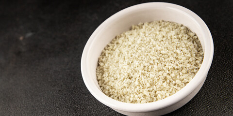 Food salt crystals sea food salt spices food additive gourmet food background on the table rustic top view copy space 