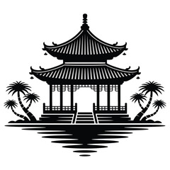 Minimalist Chinese Architecture Drawing.