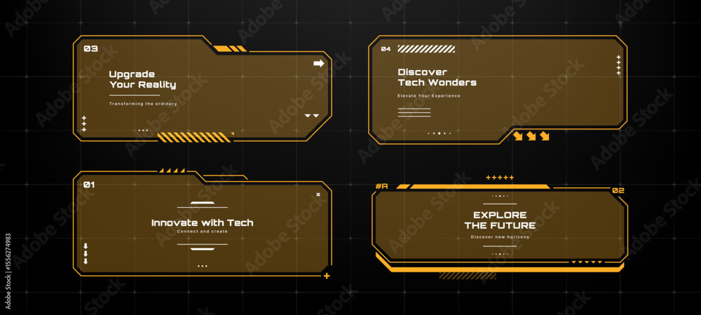 Poster Futurist digital frames on dark background. Heads up display user interface element. Abstract technology banner for presentation.