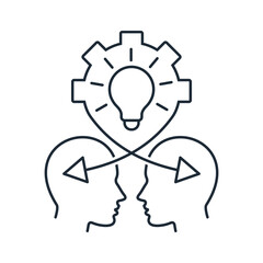  Knowledge sharing.Teamwork or people thinking the same idea concept.Vector illustration icon isolated on white background.