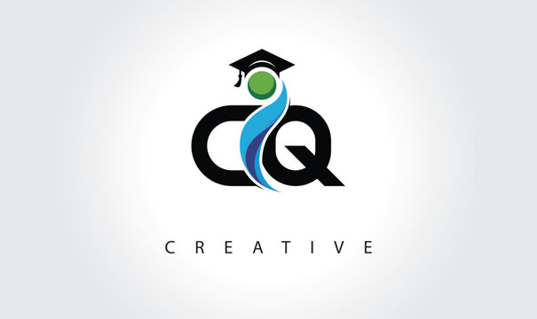 CQ Creative Letter Logo with Graduation Cap and Abstract Human &ndash; Modern Education and Learning Symbol Design