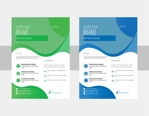 A bundle of 2 templates of different colors a4 flyer template, modern business flyer template,  Business abstract vector template. Brochure design, cover modern layout, annual report, poster,  