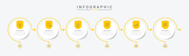 Modern minimalist elegant clean circular 6 steps editable infographic design template vector