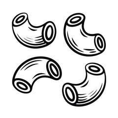 Elbow Macaroni Pasta Illustration Black and White Vector Graphic