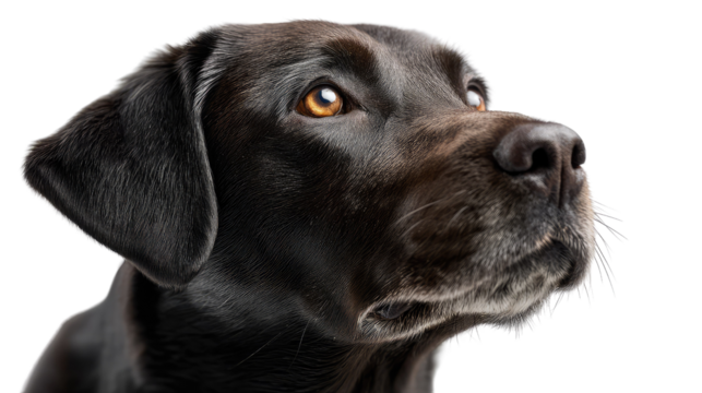 Loyal Companion: A close-up captures the noble gaze of a handsome black Labrador, his expressive eyes conveying a depth of affection and intelligence that embodies the essence of companionship.