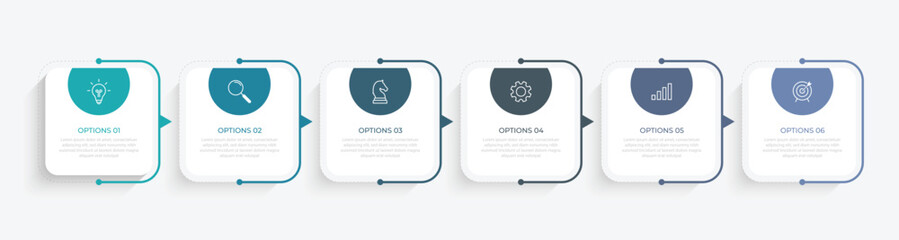 Modern minimalist elegant clean circular 6 steps editable infographic design template vector