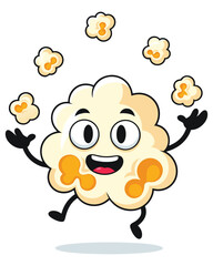 Playful and Cheerful Popcorn Character Juggling Kernels in a Fun and Entertaining Concept Perfect for Movie Snack Themes