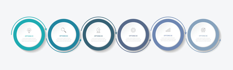 Modern minimalist elegant clean circular 6 steps editable infographic design template vector
