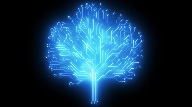 Glowing Neon Circuit Tree Animation,Glowing Tech tree Symbol,Neon Technology Icon