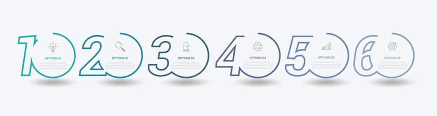 Modern minimalist elegant clean circular 6 steps editable infographic design template vector