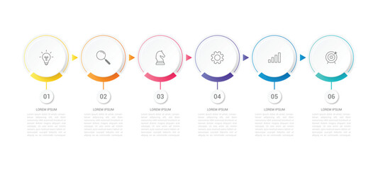 Minimal Business Infographics template. Timeline with 6 steps, options and marketing icons .Vector linear infographic with two circle conected elements. Can be use for presentation.