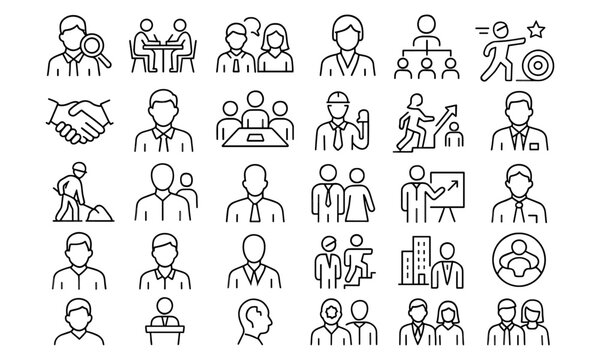 Business People Line Editable Icons Set, vector illustration in modern thin style, teamwork, office, communication, leadership, corporate, career, motivation, manager, brainstorming, business. - Powered by Adobe