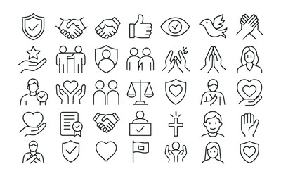 Trust Line Editable Icons set. Vector illustration in modern thin line style of honesty, confidence, trustworthy, friendship, truth, faith, sincerity, reputation, responsibility