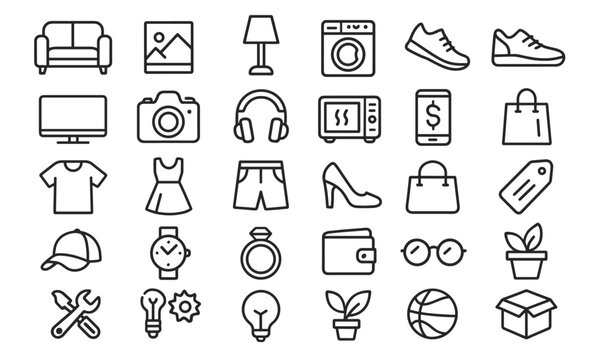 Marketplace categories line editable icons set, vector illustration in modern thin line style of e-commerce icons: electronics, household goods, clothing, fashion, appliances