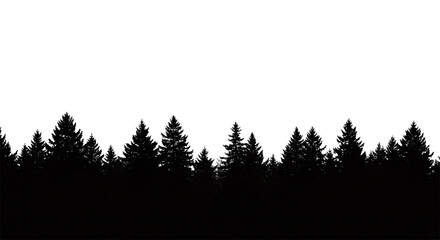 Dark Forest Silhouette:  Stylized, Monochrome Tree Line Graphic Design,  Mysterious Night Mood.