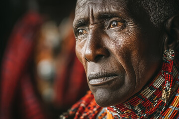 Ancient Wisdom: A portrait of a person, capturing the character through wrinkles and an observant gaze. Reflecting on a lifetime of stories and resilience.