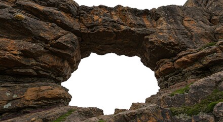 Dramatic Rocky Archway:  Rustic, Textured Stone Formation, Isolated on White Background.