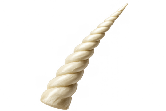 Pristine white unicorn horn spiraling, gleaming against translucent backdrop, embodying mythical enchantment