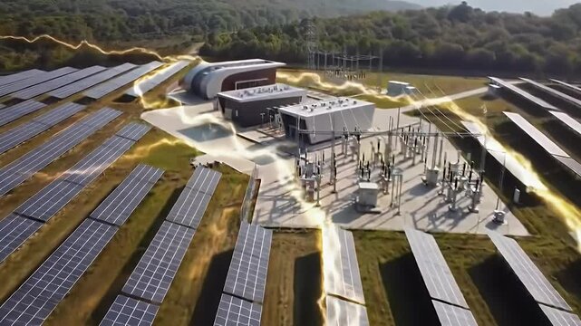 Solar Farm and Electrical Substation: Sustainable Energy Transmission