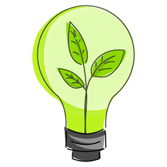 Eco energy icon concept, Green bulb on transparent background.