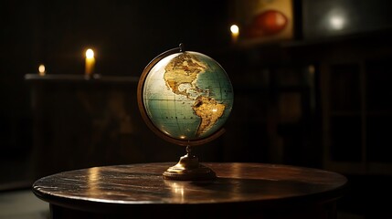 Vintage world globe on table antique geography earth exploration travel map continents countries adventure